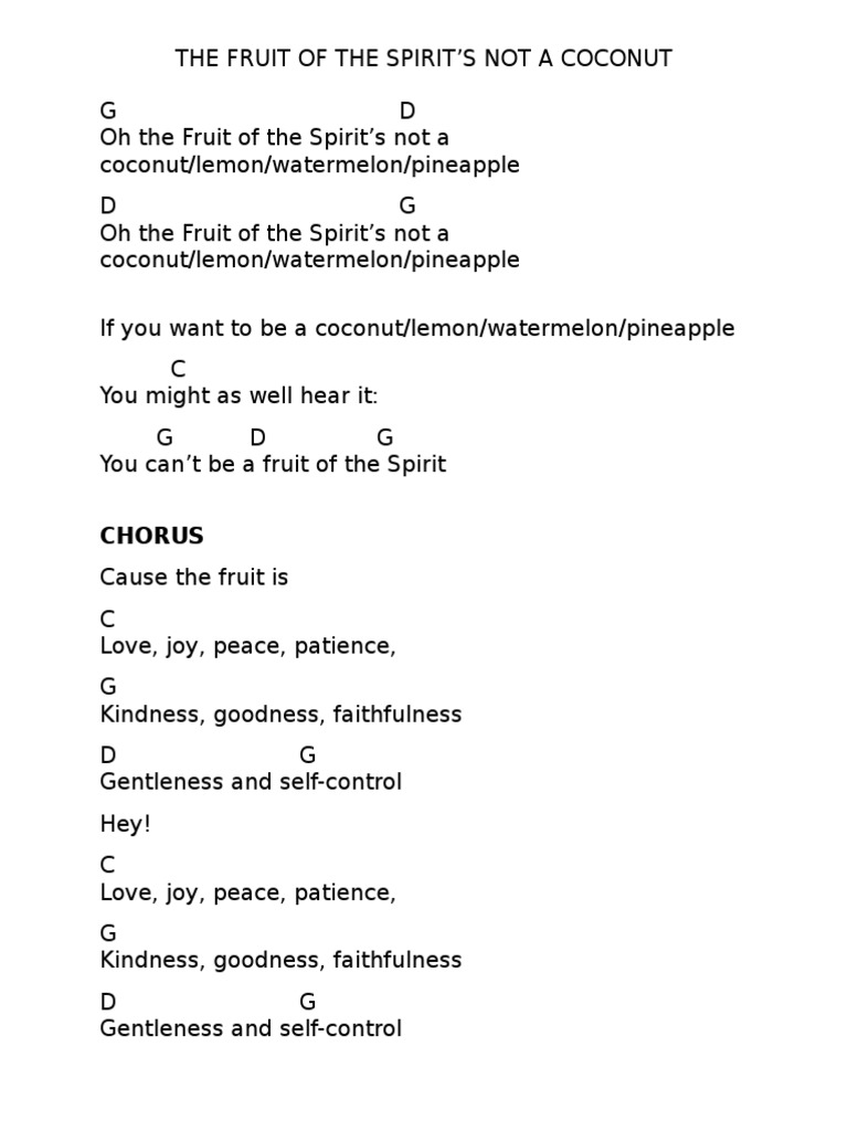 Fruit of The Spirit Song With Chords PDF Fruit Of The Holy Spirit