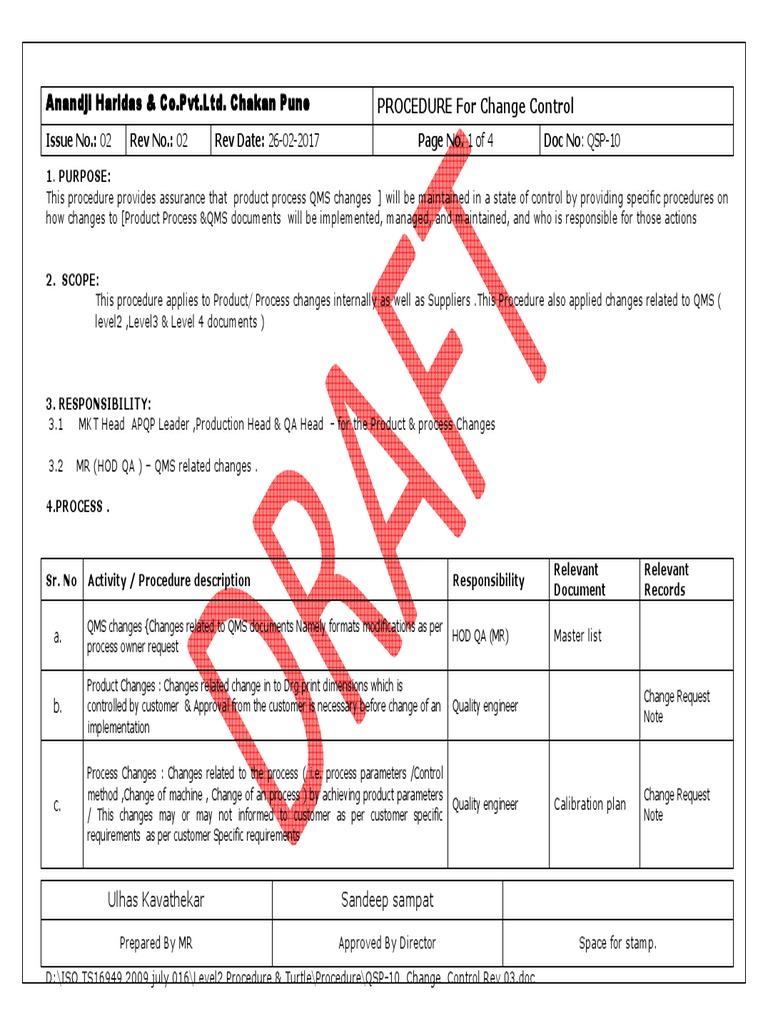 Change Control Procedure Overview | PDF | Quality Assurance ...