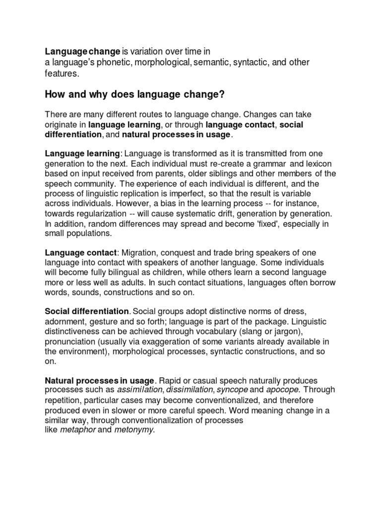 How and Why Does Language Change?: A Language's Phonetic, Morphological ...
