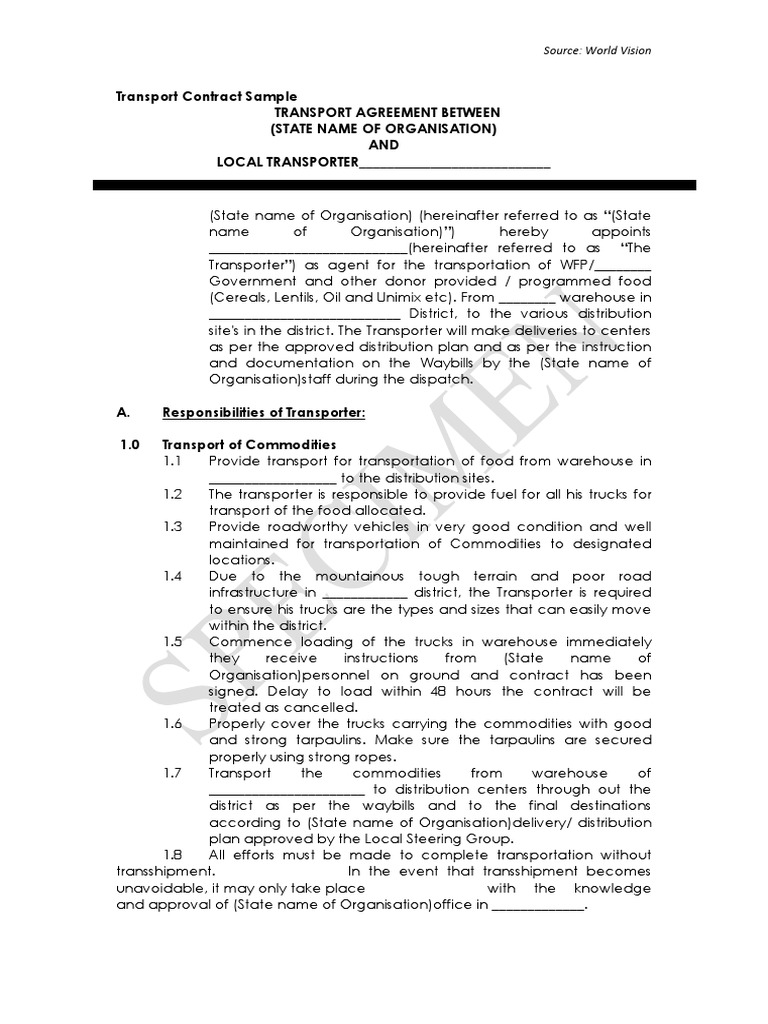 Procurement Sample Transport Contract | PDF | Insurance | Truck