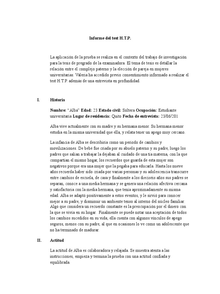 Modelo de Informe Del HTP | PDF | Teoría de apego | Dibujo