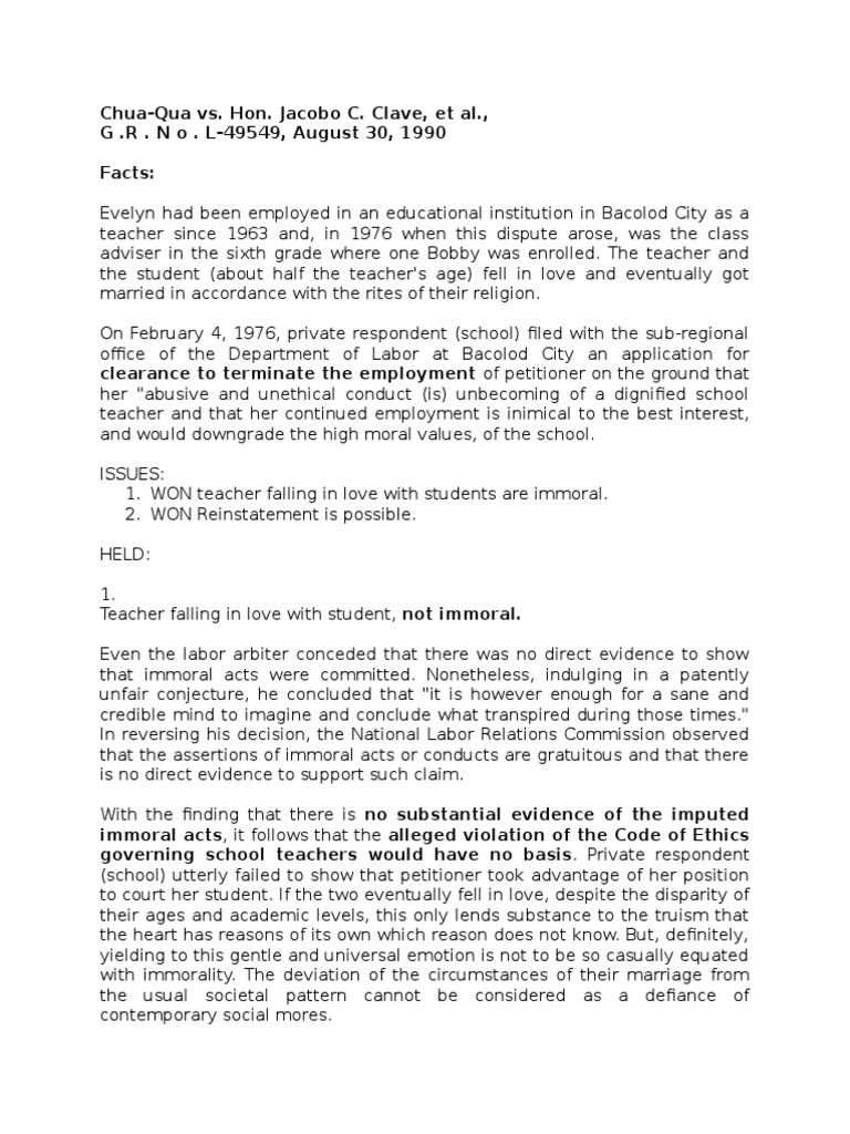 ChuaQua v. Clave (Digest) PDF Common Law Social Institutions