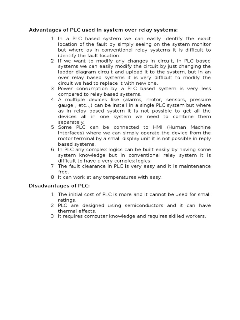 Advantages of PLC Used in System Over Relay Systems PDF