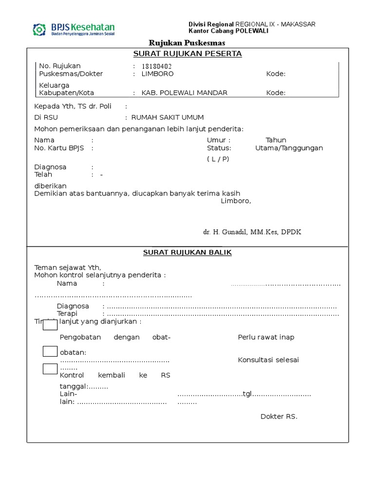 Surat Rujukan BPJS dari Puskesmas Limboro | PDF | Pengembangan Diri
