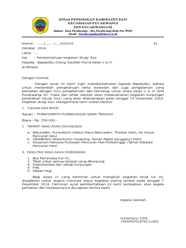 Surat Pemberitahuan Kegiatan Karyawisata  PDF