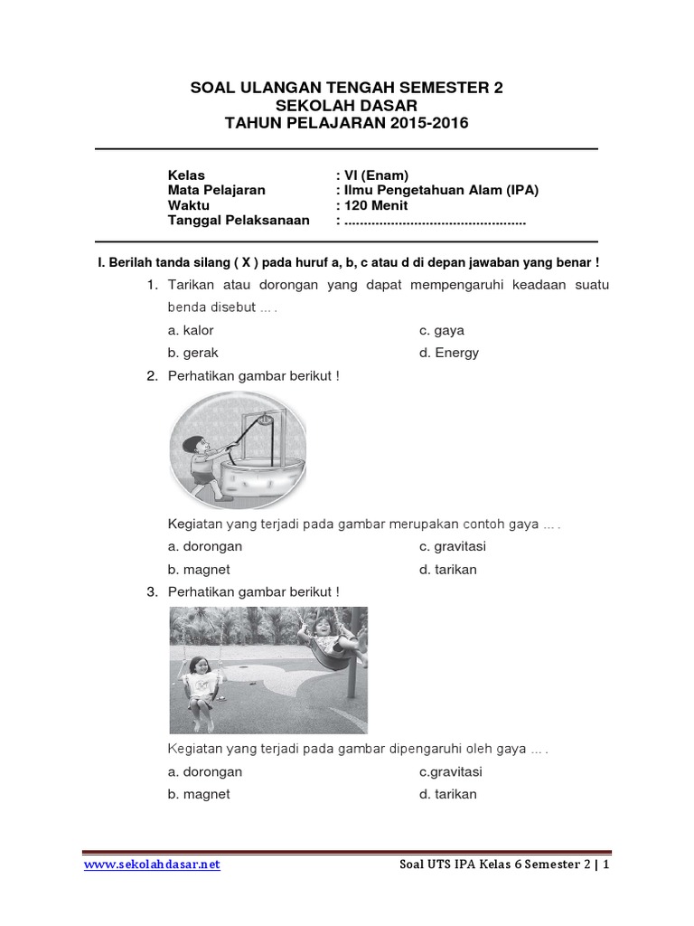 Soal UTS IPA Kelas 6 Semester 2