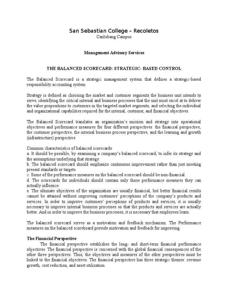MAS Balanced Scorecard | PDF | Strategic Management | Business Process