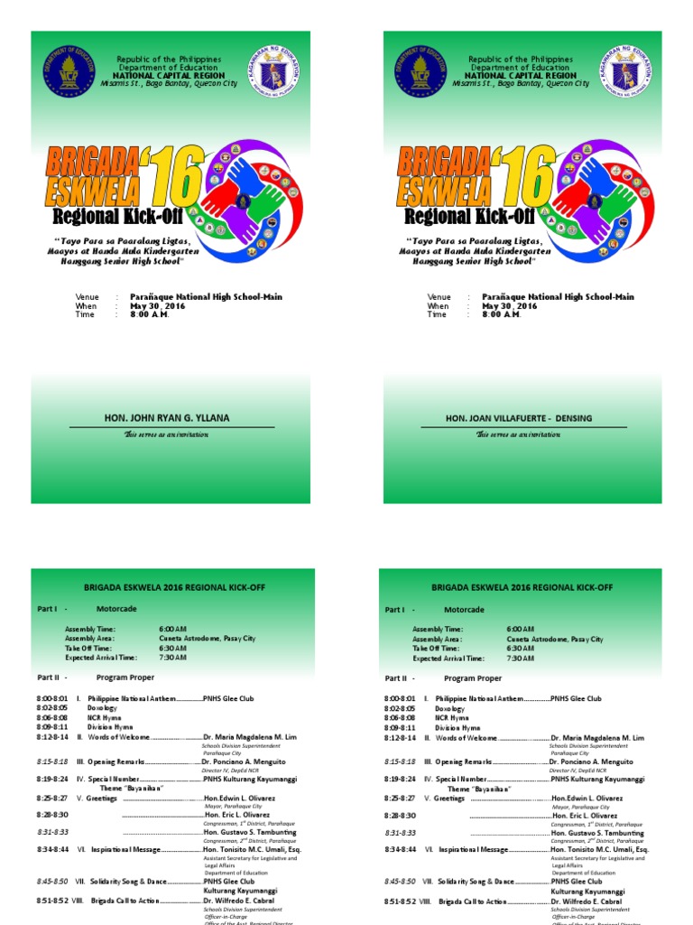 Brigada Eskwela Regional Kick Off Program Final Pdf Metro Manila Further Education