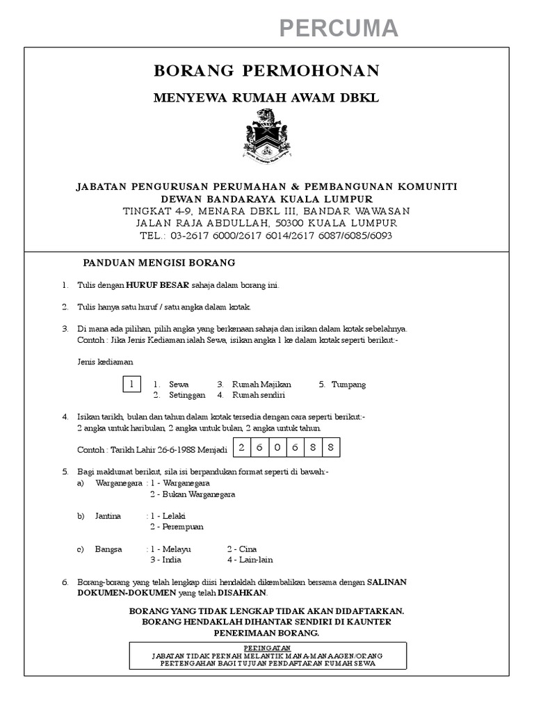 Borang Permohonan Menyewa Pdf