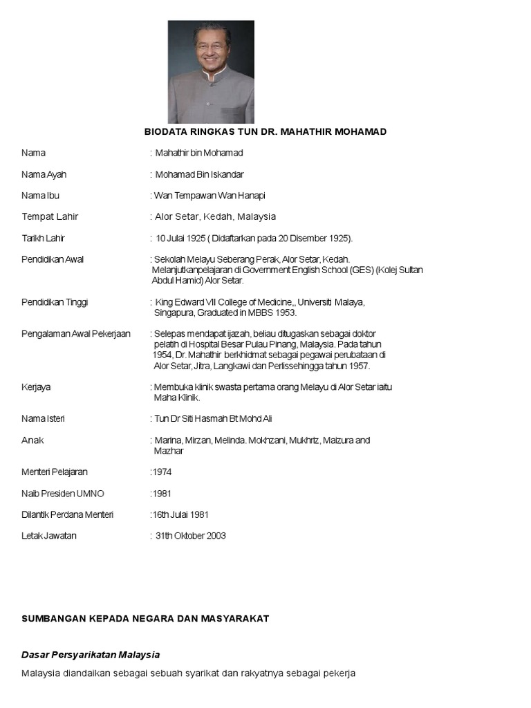 biodata tun dr mahathir