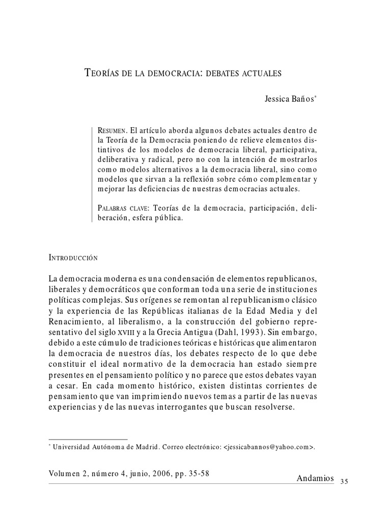 Teorías de La Democracia PDF | PDF | Democracia liberal | Democracia