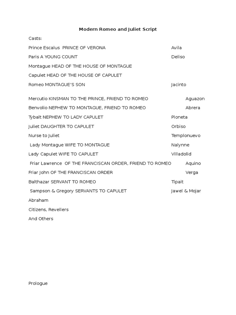 Modern Romeo and Juliet Script | PDF | Characters In Romeo And Juliet ...