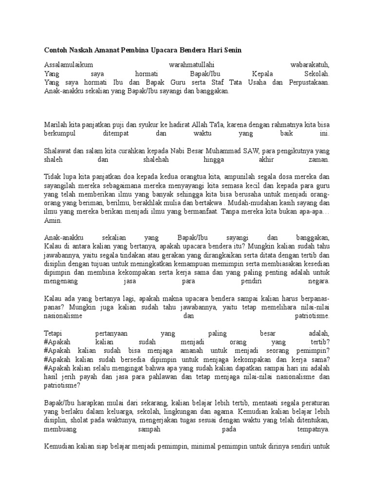 Contoh Naskah Amanat Pembina Upacara