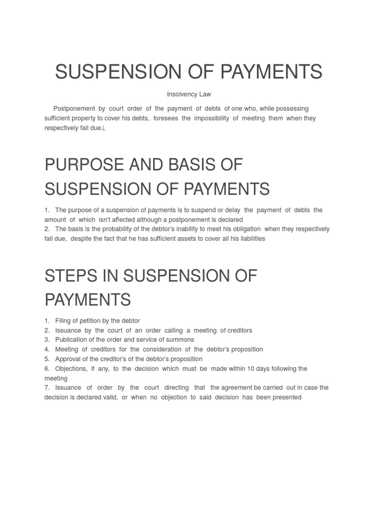 InsolvencySuspension of Payments PDF Debtor Bankruptcy