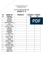 Attendance Grade V-A: N O Name of Pupils Parents Signatu RE Remar KS