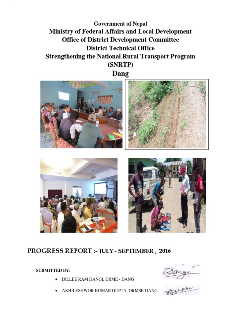 SNRTP Progress Report: July-Sept 2016 | PDF | Business | Road Transport