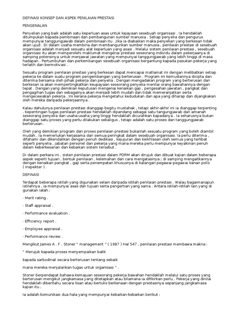 Definasi Konsep Dan Aspek Penilaian Prestasi Pdf