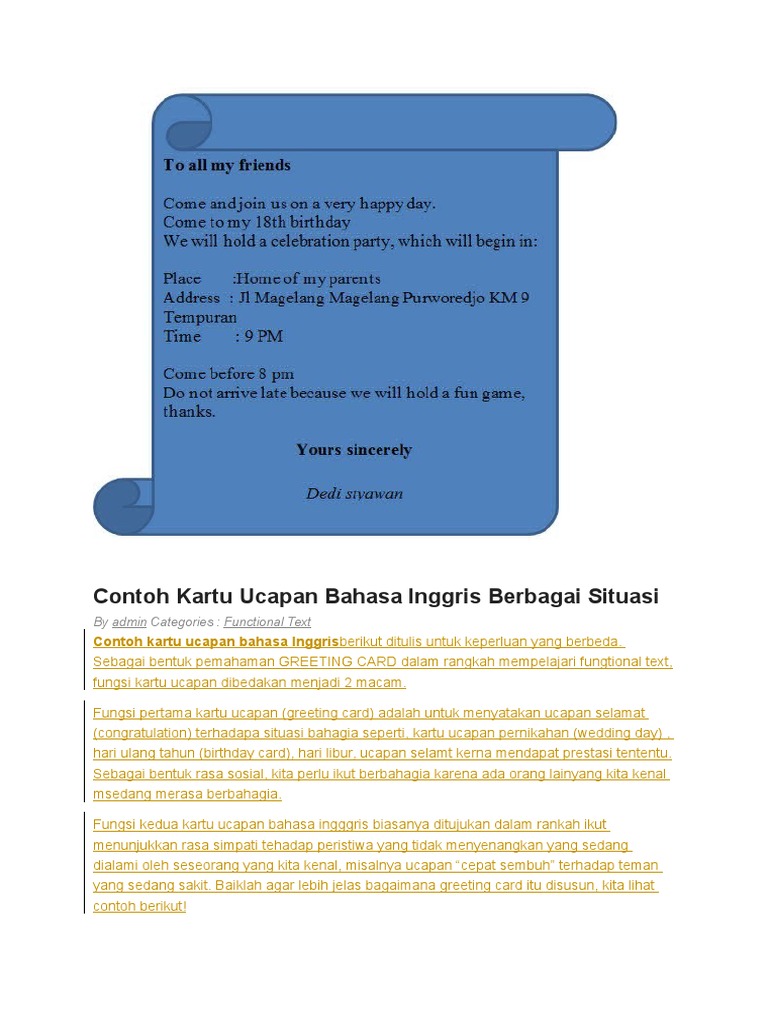 Contoh Kartu Ucapan Bahasa Inggris Berbagai Situasi
