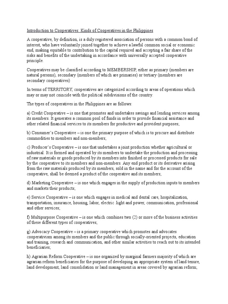 Types of Cooperatives in the Philippines | PDF | Cooperative | Insurance