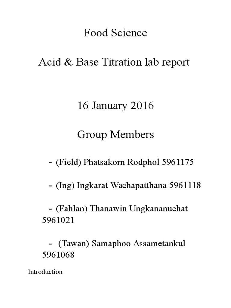 Foodsciencetitrationlabreport | PDF | Science & Mathematics