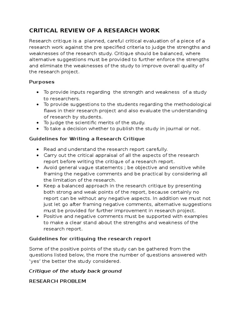 Critical Review of A Research Work | PDF | Hypothesis | Validity 