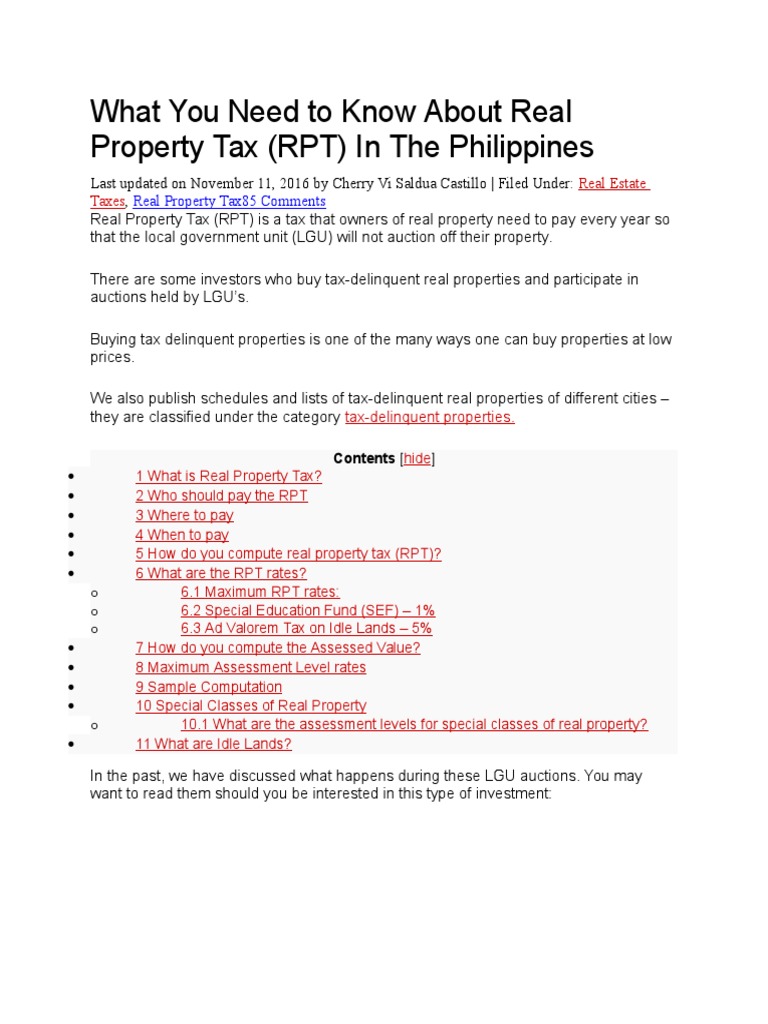 What You Need to Know About Real Property Tax (RPT) in the Philippines