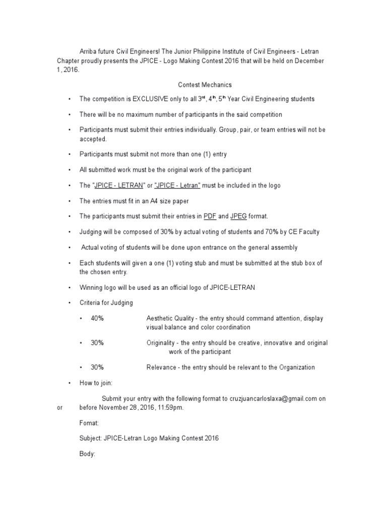 Logo Making Contest 2016 Mechnics, Guidelines, Criteria For Judging