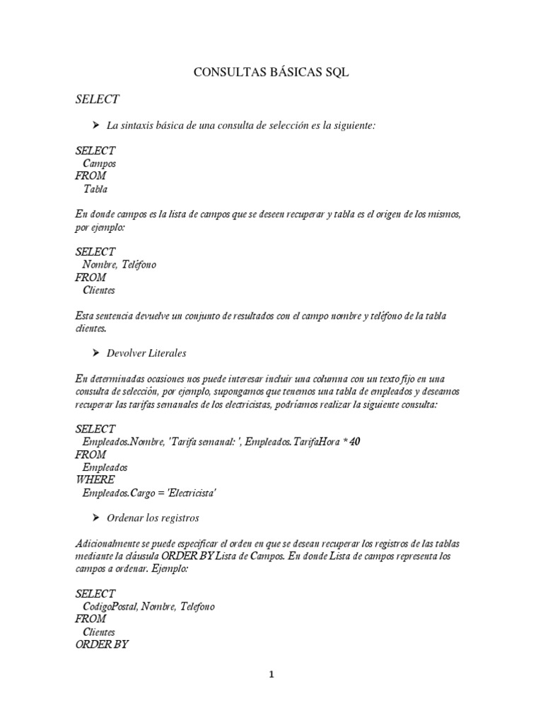 Consultas Basicas - SQL PDF | PDF | SQL | Diseño de software