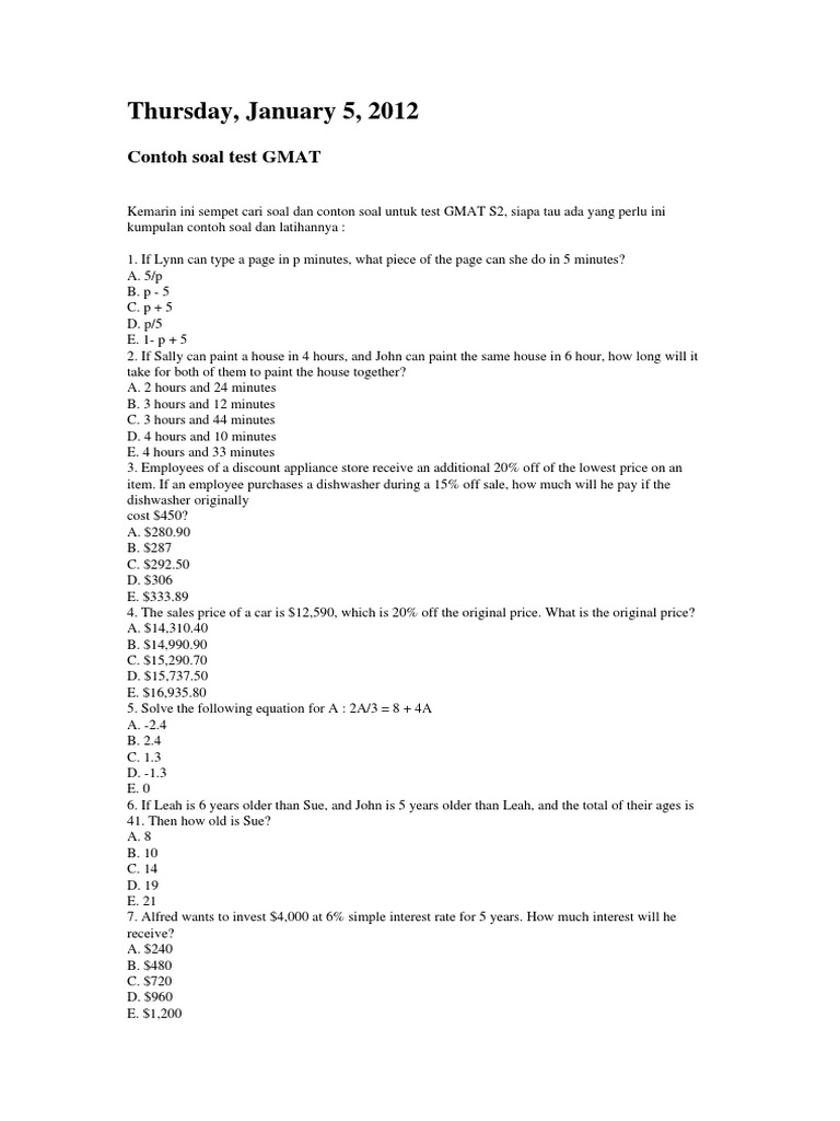 Contoh Soal GMAT  Pecahan (Matematika)  Matematika