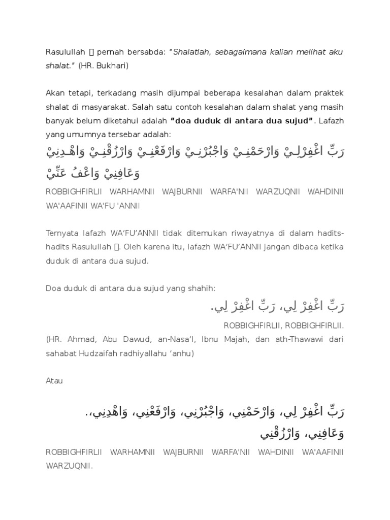 Bacaan Duduk Di Antara Dua Sujud