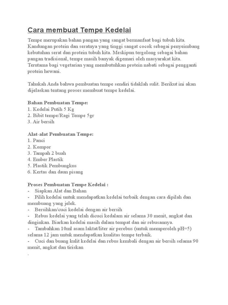 Cara Membuat Tempe Kedelai Docx