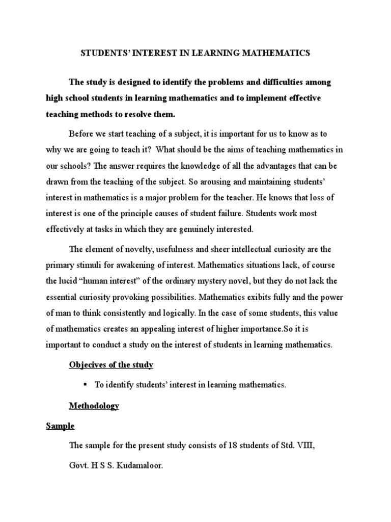 Student Interest in Learning Mathematics | PDF | Curiosity | Teaching ...