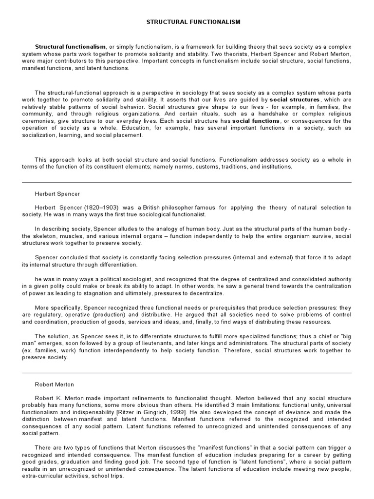 Understanding Structural Functionalism | PDF | Deviance (Sociology ...