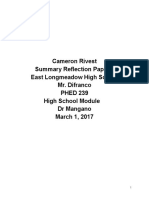 Cameron Rivest Summary Reflection Paper East Longmeadow High School Mr. Difranco PHED 239 High School Module DR Mangano March 1, 2017