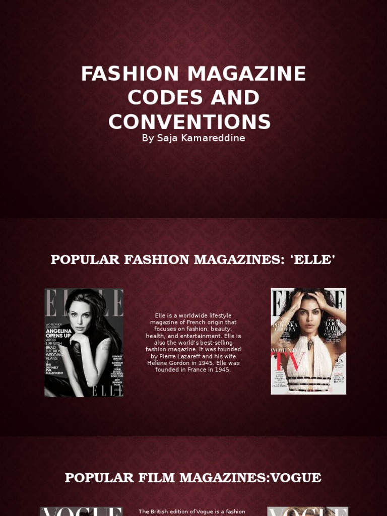 Fashion Magazine Codes and Conventions Vogue (Magazine) Magazines