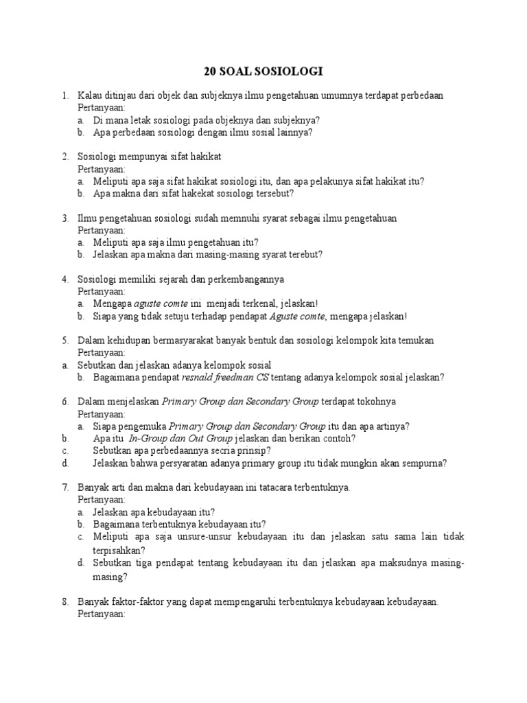 20 Soal Sosiologi
