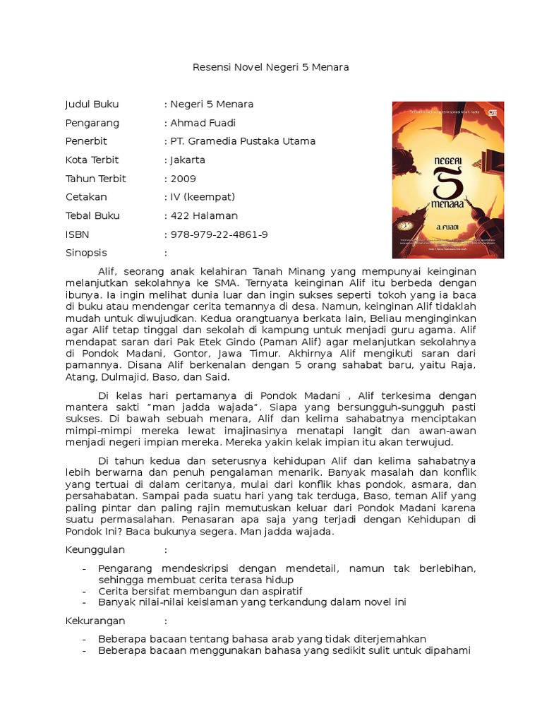 Pengayaan B Indo Resensi Novel Negeri 5 Menara