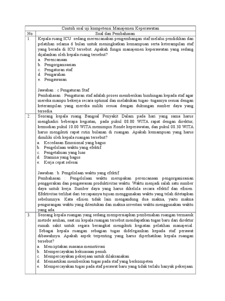 Contoh Soal Uji Kompetensi Manajemen Keperawata1 PDF