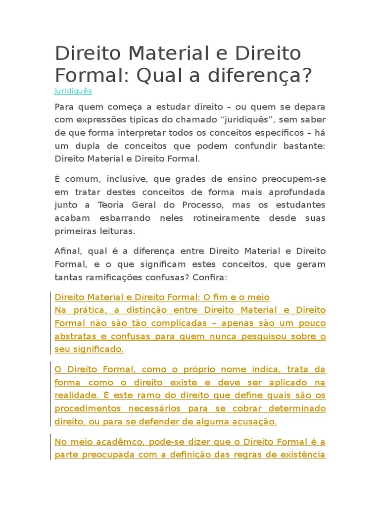 Diferenças entre Direito Material e Formal | PDF | Matéria | Crime e ...