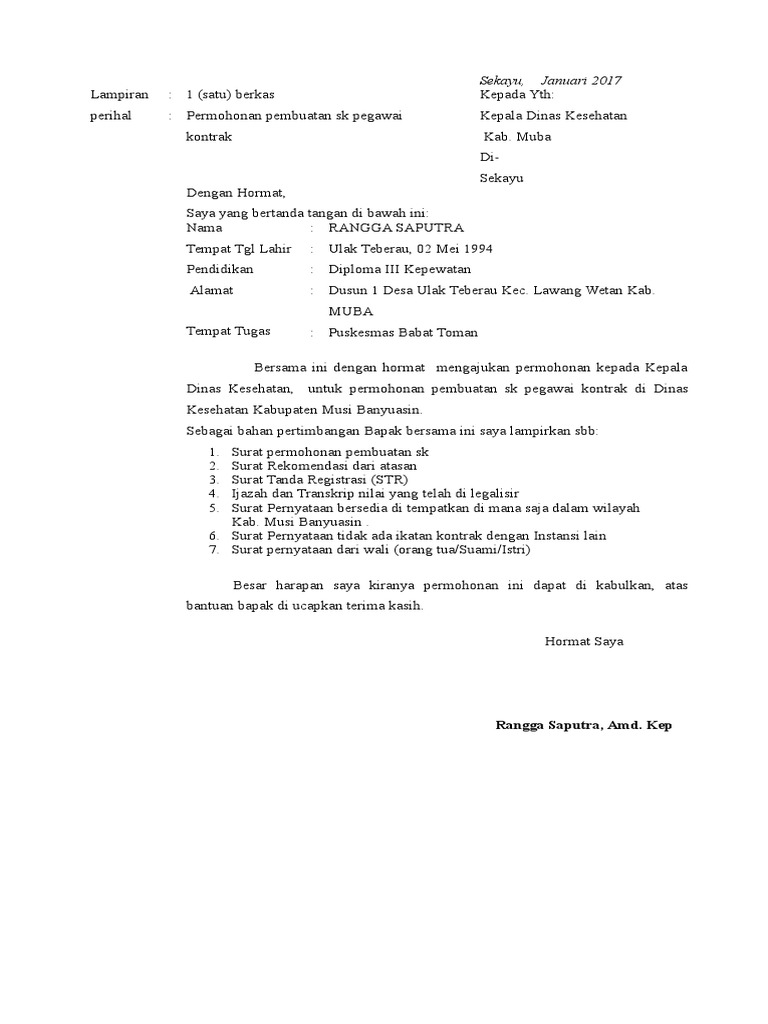 Surat Permohonan Pembuatan SK