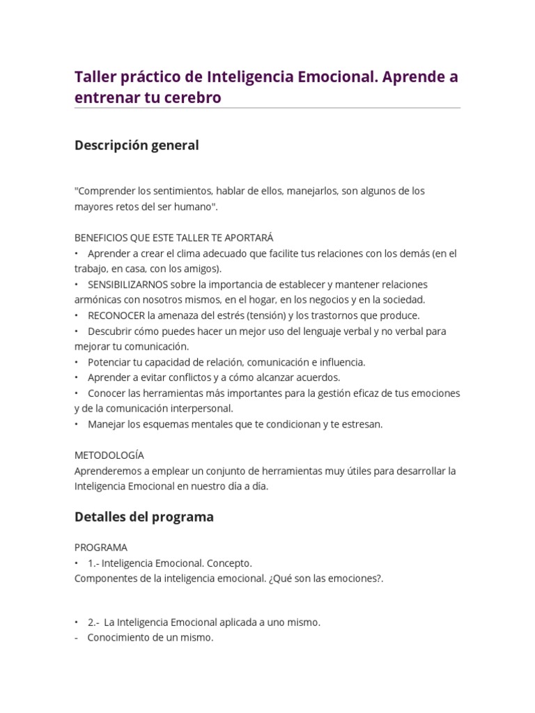 Taller Práctico de Inteligencia Emocional | PDF | Inteligencia ...