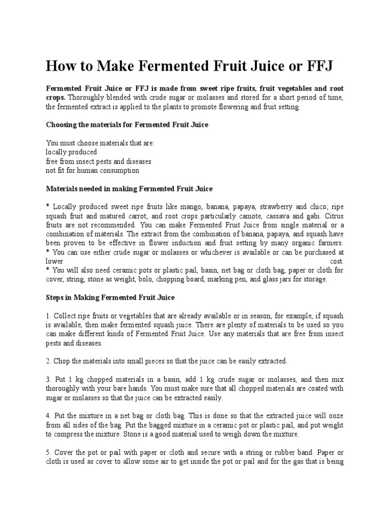 How To Make Fermented Fruit Juice or FFJ | PDF | Microorganism | Compost
