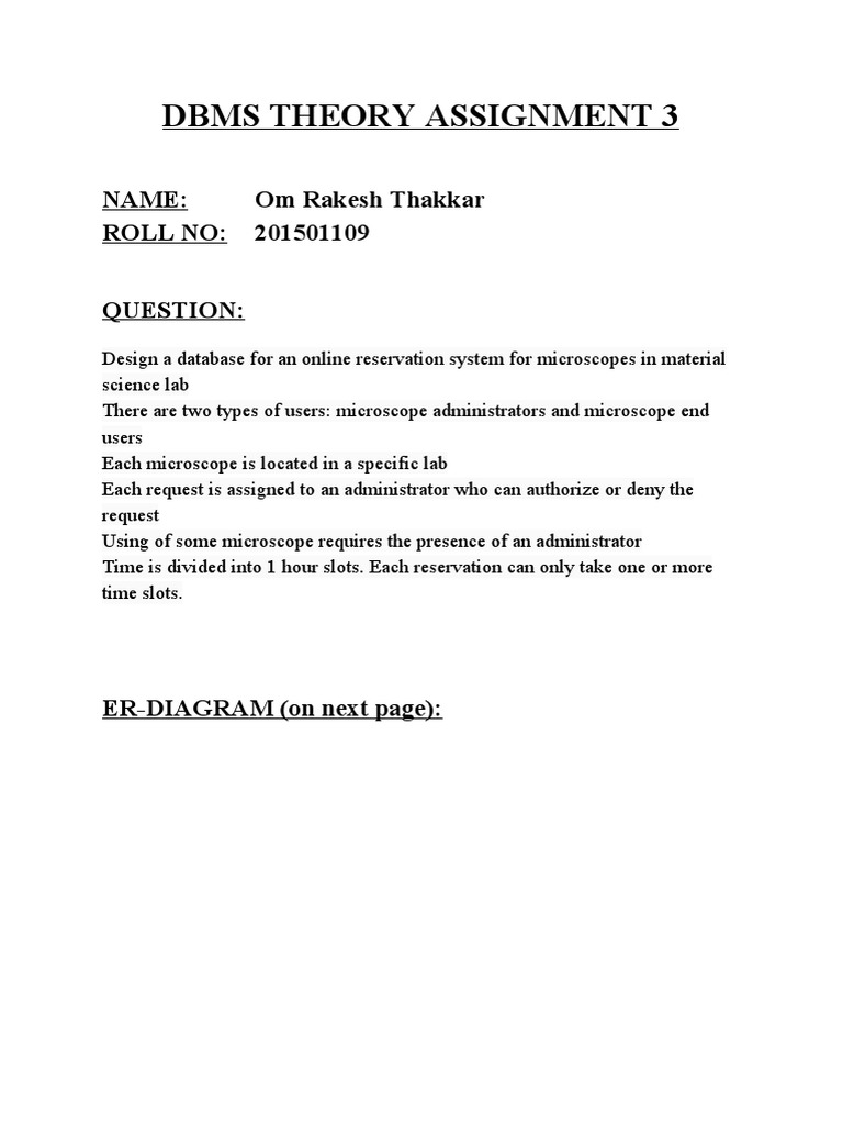 Dbms Theory Assignment 3 Name Om Rakesh Thakkar ROLL NO 201501109 PDF