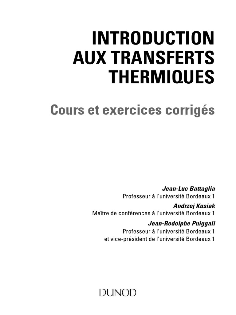 Transfert Thermique Cours Et Exercices Corriges Pdf