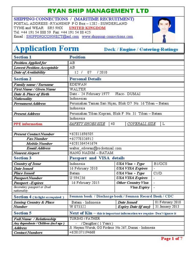 Application Form Ratings Pdf