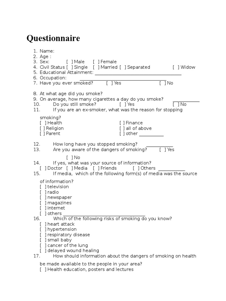 tobacco assessment questionnaire Adolescent Smoking Behavior Questionnaire | PDF | Tobacco Smoking