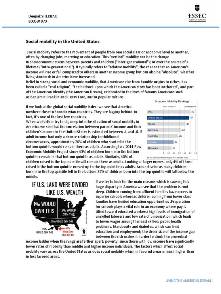 Social Mobility in The United States PDF Immigration Economic