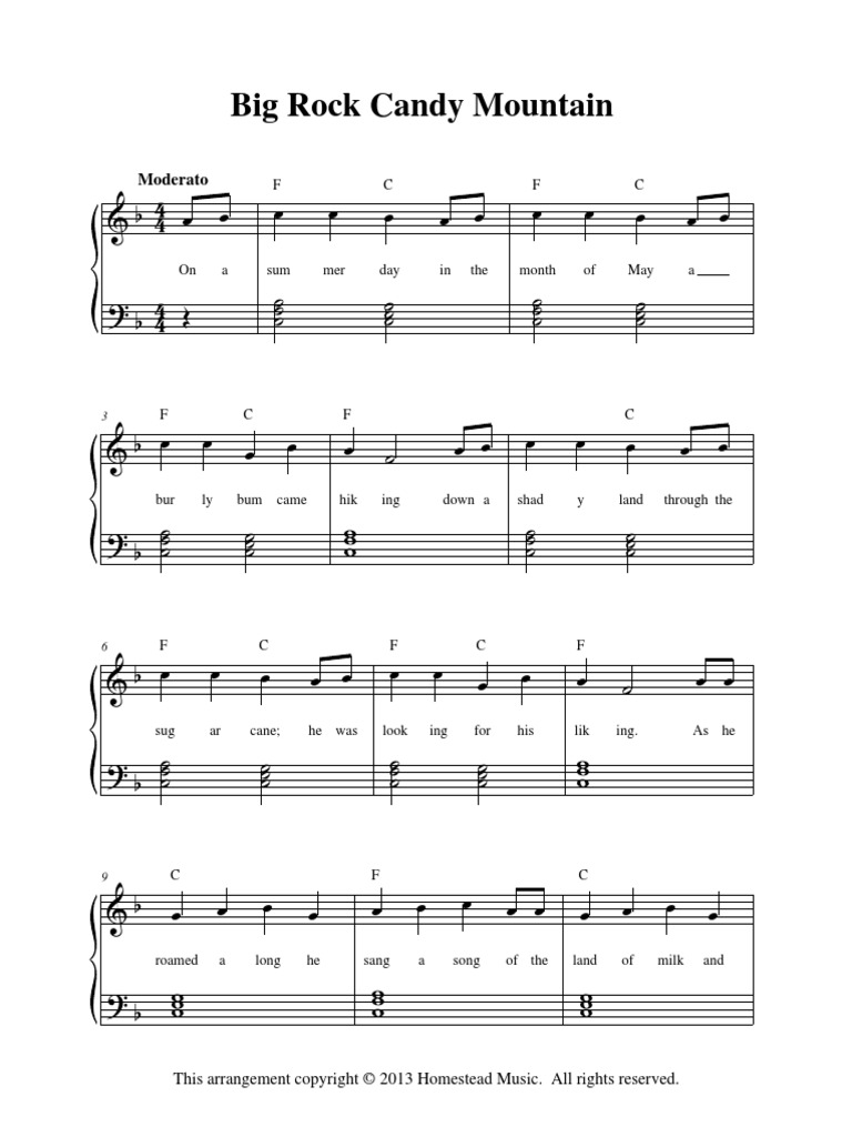 Big Rock Candy Mountain Piano Solo Entertainment (General) Music