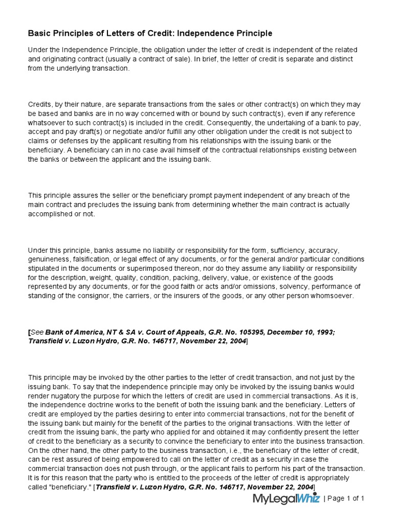 Independence Principle of Letters of Credit | PDF | Letter Of Credit ...