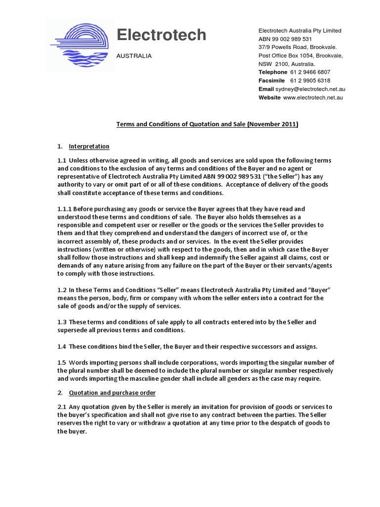 Terms and Conditions of Quotation and Sale PDF Sales Invoice